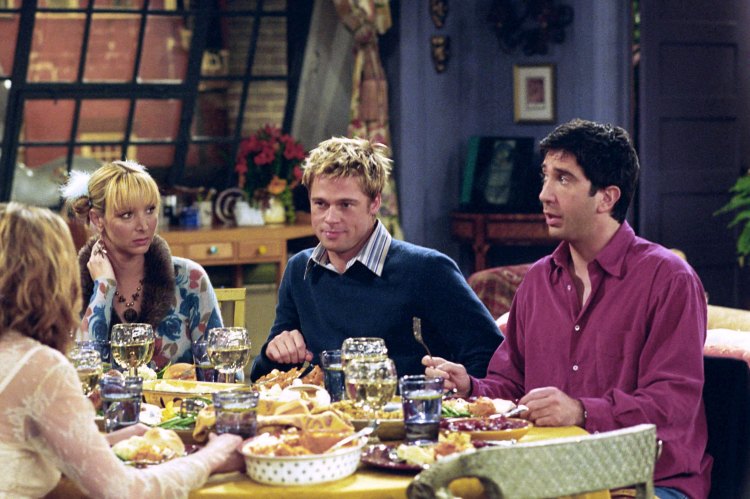 Friends cast at a Thanksgiving dinner.