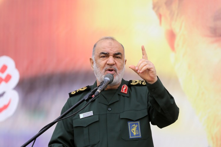 Hossein Salami, commander-in-chief of the Islamic Revolutionary Guard Corps, speaking at a ceremony.