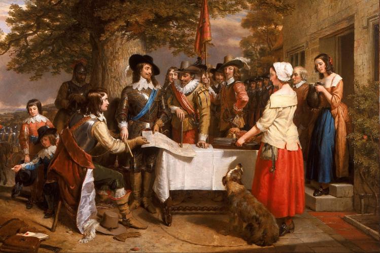 Painting depicting the eve of the Battle of Edge Hill in 1642.