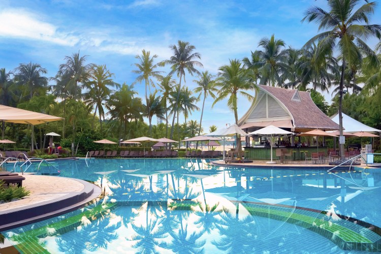 The pool area at Shangri-La Rasa Sentosa in Singapore