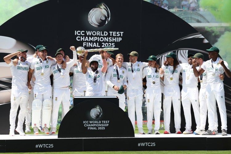 South Africa cricket team celebrates their ICC World Test Championship Final 2025 victory.