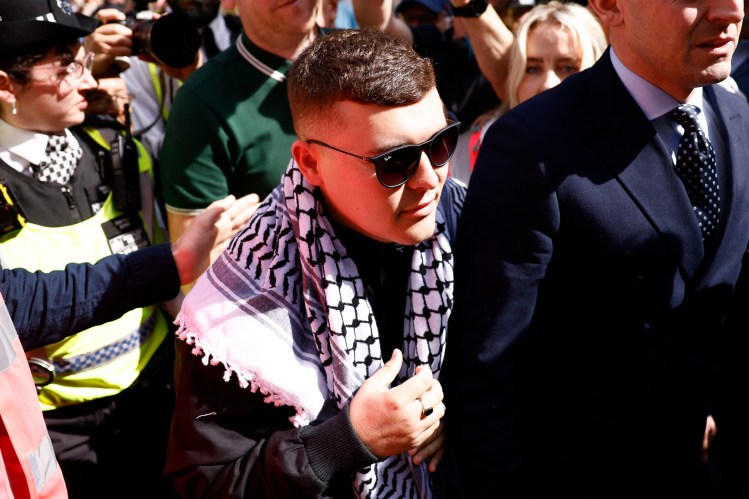Liam O'Hanna, a member of the Irish rap group Kneecap, arriving at Westminster Magistrates' Court in London.
