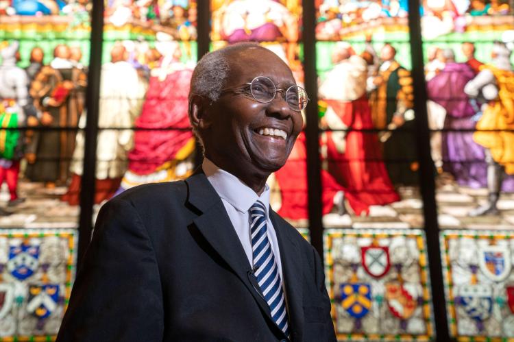 Sir Geoff Palmer at a ceremony unveiling a plaque commemorating the Knight v Wedderburn slavery case.