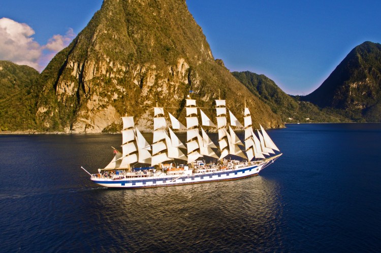 Royal Clipper sailing ship in the Grenadines.