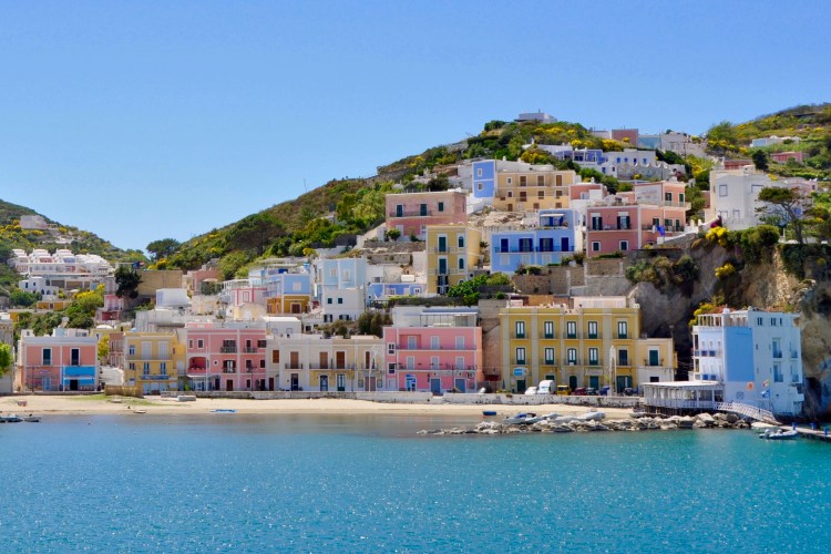 Colorful houses on the island of Ponza, Italy.