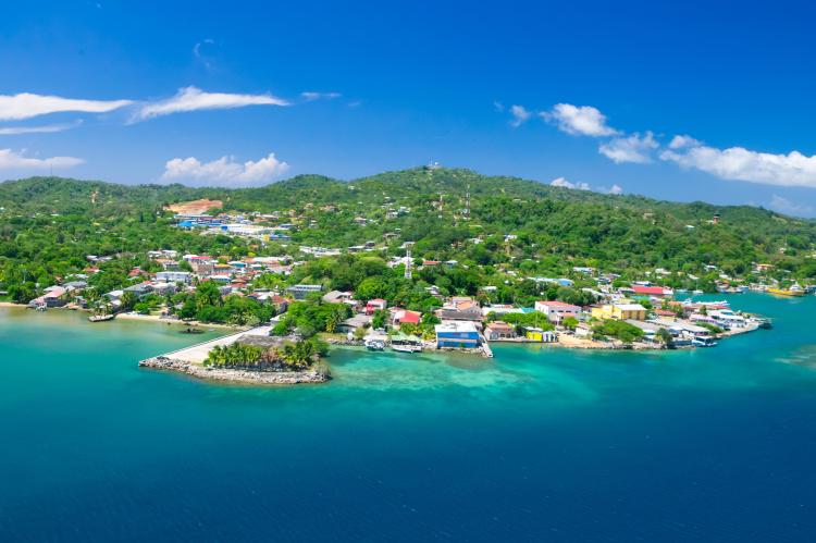 Aerial view of Roatan, Honduras.