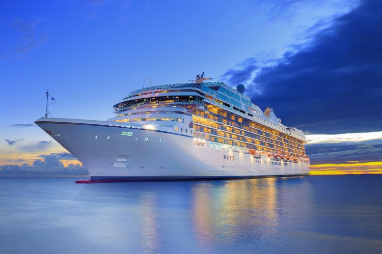 Cruise ship at sunset.