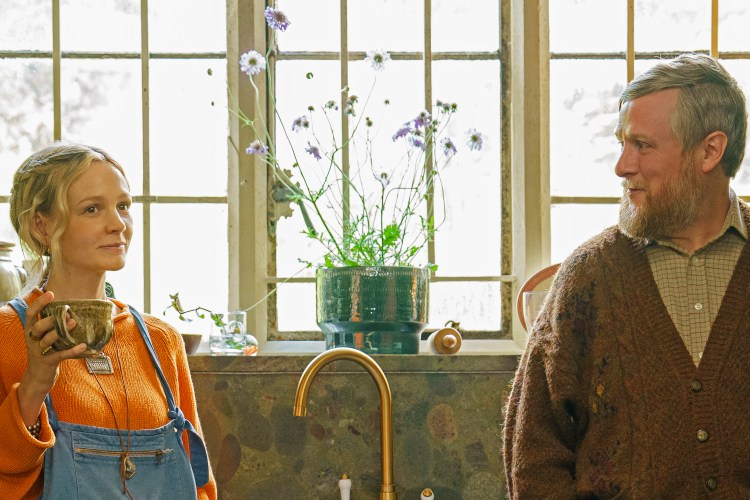 Carey Mulligan and Tim Key in a scene from *The Ballad of Wallis Island*.