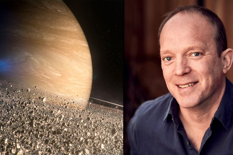 Image of Saturn's rings and a portrait of Michael Lachmann.