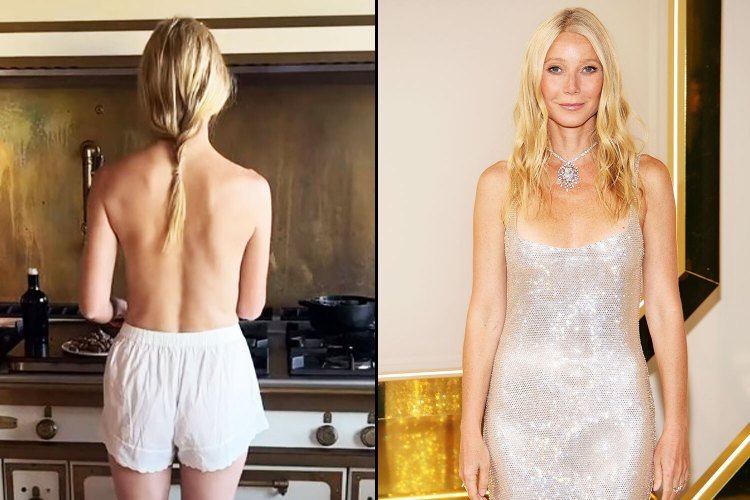 Gwyneth Paltrow cooking topless and in a sparkly dress.