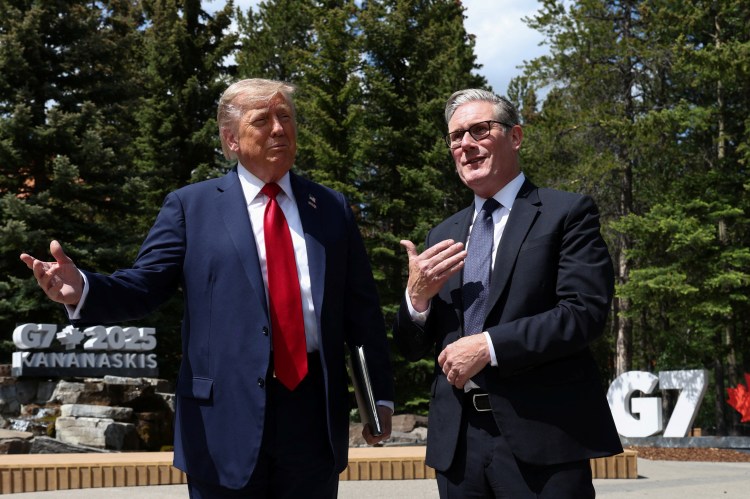 President Trump and Sir Keir Starmer at the G7 summit in Kananaskis in Alberta, Canada