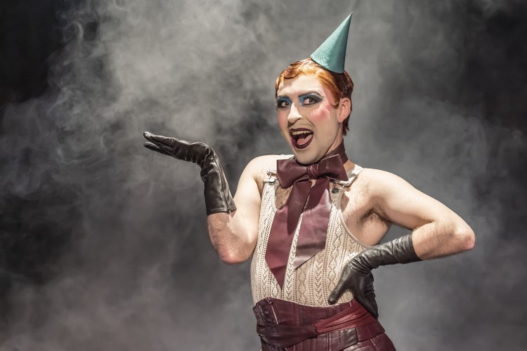 Rob Madge as the Emcee in Cabaret at the Kit Kat Club.