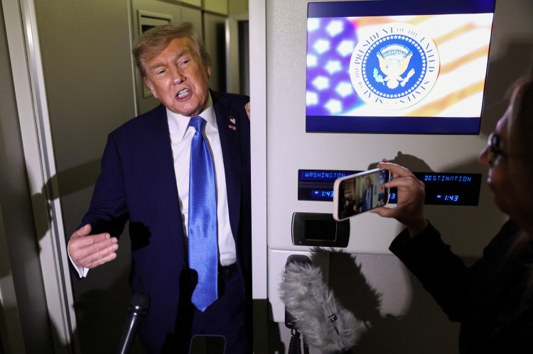 President Trump speaking to reporters aboard Air Force One.