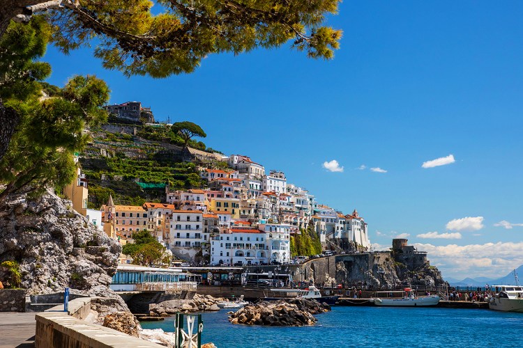 View of Amalfi, Italy, a resort town on the coast.